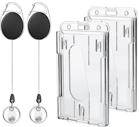 2 Stück Ausweishülle Kartenhalter mit Ausziehbaren Schlüsselanhänger, Doppelkartenhalter aus Zinklegierung, Ovales Design, PC-Kartenhülle, Ideal für Schüler, Büro und ID Card Holder