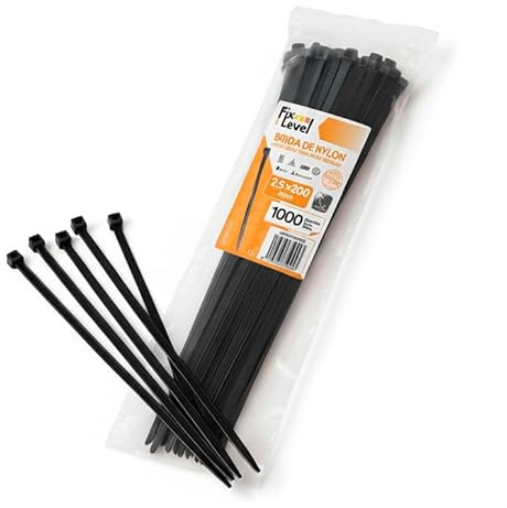 Set De Bridas Negras - Fix Level - Bridas De Plastico Muy Resistentes - Abrazaderas Plastico Para Sujetar Cables Y Esconder Cables - Organizador De Cables Y Sujeta Cables 2,5 X 200/1000 Unidades