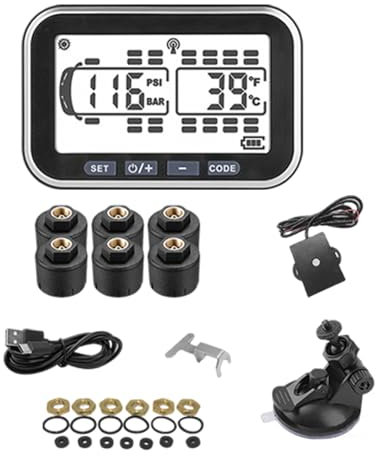 Midyshing Solar-TPMS 4.5-Zoll,0-199psi (13 bar), geeignet für Reisewagen, Busse, Wohnmobile, Wohnwagenanhänger. Mit hochpräzisen Sensoren, schwarz, Reisewagenzubehör.（6 Sensors）