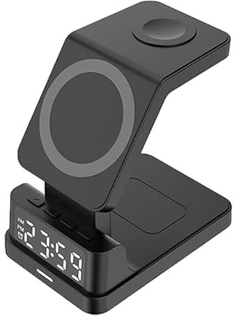 Station de Recharge sans Fil avec Réveil - Chargeur Magnétique 15W pour Smartphone, Support de Charge Intelligente avec Chipsets Avancés, Station de Nuit Moderne, Pratique et Multifonction