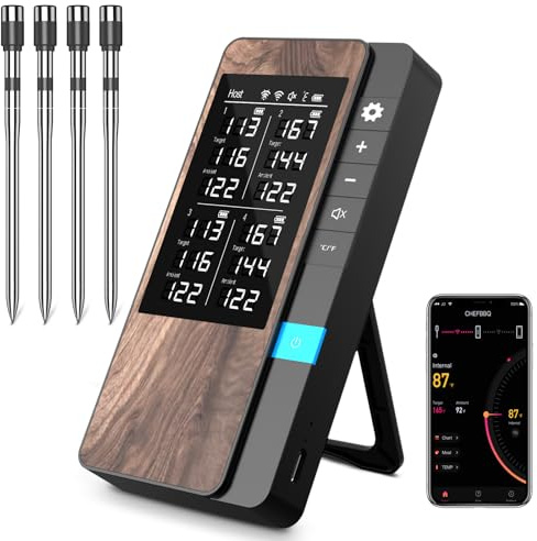Pakinui Fleischthermometer Kabellos 4er-Pack, Bluetooth Grillthermometer mit App, IP67 Wasserdicht Bratenthermometer Kabellos, Meat Grill Thermometer für Backofen Grill Smoker Rotisserie Airfryer