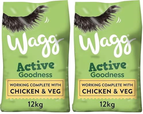 Wagg Active Goodness Complete Dry Adult Dog Food Chicken & Veg 12kg - For All Active Working Dog Breeds (Pack of 2)
