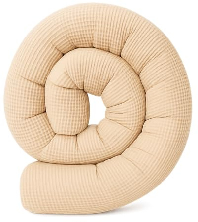 Schlangenmanufaktur® Baby Kuschelschlange Waffelpique Beige aus 100% Baumwolle – handgefertigt in Bayern, atmungsaktiv & Öko-Tex zertifizierte Materialien – Laufstall-Umrandung (140cm)