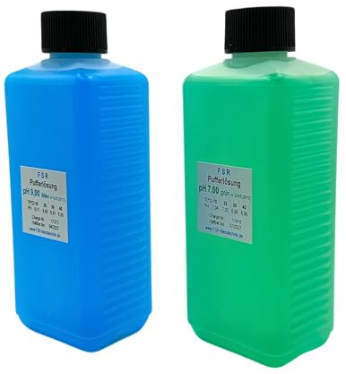 FSRTOP pH 7 und pH 9 Kalibrierlösung Set, je 250 ml Pufferlösung, für pH-Messgeräte, Grün und Blau