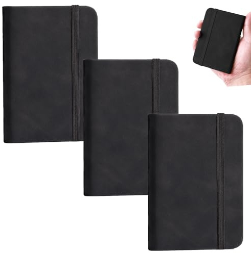 ShiningUU Notizblock, A7, klein, wasserdicht, reißfest, für die Arbeit, Basics, klassisches, schwarzes, gebundenes Notizbuch mit elastischem Verschluss, leicht, tragbar, A7, 75 x 110 mm, 3 Stück