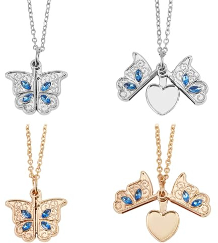DELORIGIN 4 Stück Herz Schmetterlings Medaillon Halskette Mit Bildern Gold/Silber Edelstahl Foto Medaillon Anhänger Personalisierte Geschenke Schmuck Für Frauen