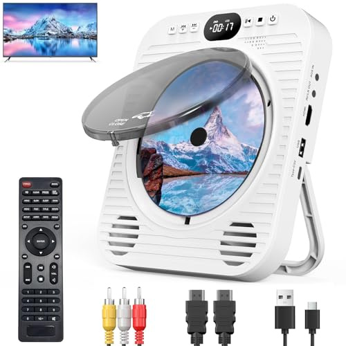Mini CD DVD Player for TV – Bluetooth CD/DVD Player with HDMI AV Cables, Built-in Speakers, USB & AUX Playback, 1080P Video Output, Wall-Mountable Compact Home Entertainment System