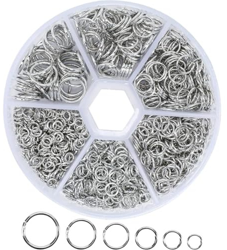 Flintronic Jump Ringe Spaltringe, 970 Stück Metall Sprungringe Set, 4/5/6/7/8/10mm Biegeringe, Spaltringe Schmuckherstellung, Metall Kettenringe, DIY Sprung Ringe für Armbänder Halskette (Silver)