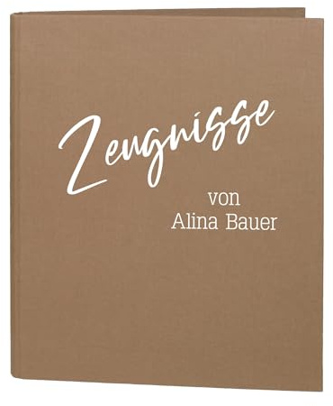 Striefchen® Dokumentenmappe personalisiert mit Name und Wunschtext – Leinenstoff – 5 Farben zur Auswahl – DIN A4 – 4-Ring-Ordner für Schüler, Studenten, Büro zur Aufbewahrung Dokumenten (Braun)