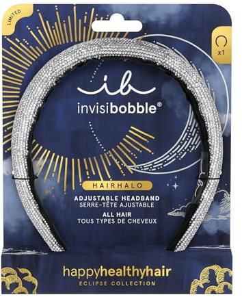 invisibobble Haarreif Damen Silber Glitzer – Hairhalo Eclipse Stardust Crown Strass breit verstellbar – Haarreifen festlich elegant – Haarschmuck Party Silvester Hochzeit Anlass edel