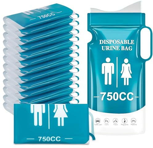 12 Stück Einweg Urinbeutel 750ml mit Griff, Tragbares Notfall Urinal für Männer, Frauen, Kinder und Schwangere, Notfall Toiletten, Hygienische Pinkelbeutel für Camping, Reisen, Wandern und Autofahrten