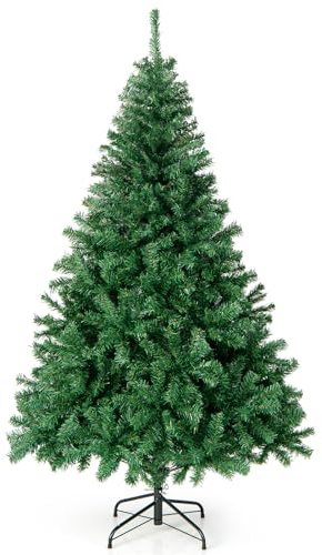 COSTWAY 6ft/7ft/7.5ft Christmas Tree, Artificial Trees with Branch Tips and Metal Stand, 3-section Hinged Xmas Tree for Seasonal Holiday Indoor Outdoor Decoration (Green, 180cm)