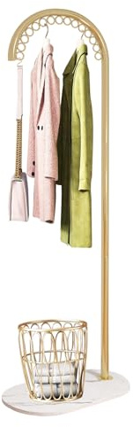 YUJEYHD Garderobenständer für Gewerbe & Zuhause Freistehend, 15 Haken, Sockel aus Kunstmarmor - Moderner Metall Kleiderständer in Weißgold - 162 x 50 x 30 cm
