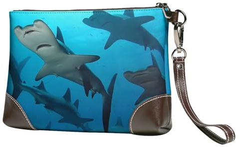 Women's Leather Wristlet Purses Clutch Wallet Hammerhead Sharks Handbag Ladies Evening Bag Cell Phone Pouch Bag