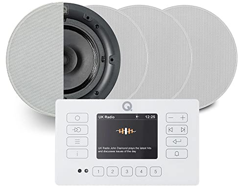 Q Acoustic E120 White DAB+ Digital Radio and Bluetooth Ceiling Speaker System - Touch Screen Wall Panel 4x QI65CB