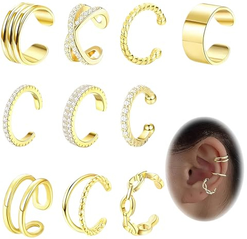 10 Stück Ear Cuff Set,Verstellbar Für Damen Ohrclips,Ear Cuff Gold Piercingfreies Design,Mühelos,Geeignet Für Personen Ohne Ohrlöcher
