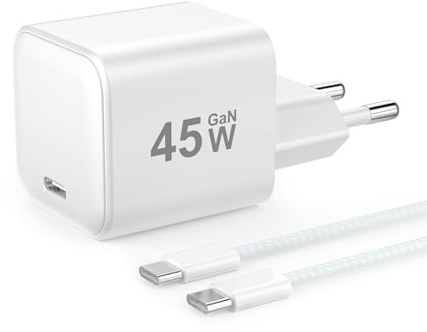 YISH 45W Cargador USB C Carga Rapida GAN：3A Enchufe Tipo C Cargador Movil Carga Rapida Compatible con iPhone 17 16 15 Samsung S25 S24 Adaptador Cabezal USB C Super Fast Charging, con 60W Cable Tipo C