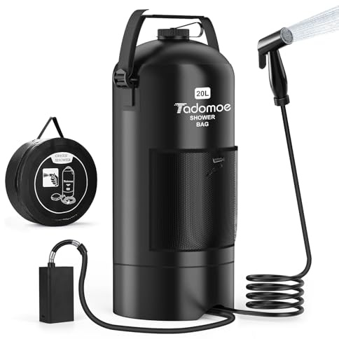 Tadomoe 20 l campingdusch med 2 000 mAh pump och slang, bärbar soldusch väska med bärväska och duschhuvud - Mobil dusch för camping, strand, hund och trädgård