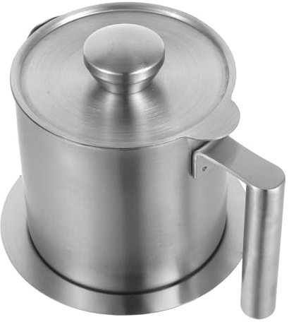 PRETYZOOM Olla de Aceite Hogar de 1,2l de Acero Inoxidable con Tapa y Colador, Recipiente para Almacenar Aceite Usado con Asa Antiquemaduras para Cocina y Restaurantes