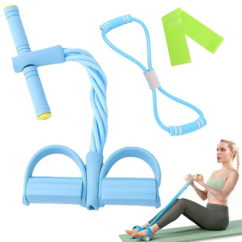 Kinesgsg Corde de Tension Multifonction Bleu, Multifonction Corde de Traction élastique avec Figure 8 Bande de Résistance et Bande Elastique, Pedal Resistance Band, Bandes de Résistance à Pédale