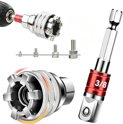 Universal Socket Wrench, Adjustable 10-19mm Multi-Function Socket Tool, 3/8 Drive Ratchet Wrench Compatible with Power Drill
