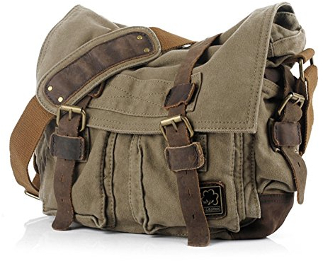 Jonon Vintage Military Herren Canvas Messenger Bag für 13,3-17 Zoll Laptop, Grün, Size 17.3