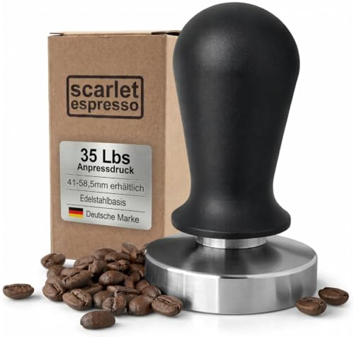 Scarlet Espresso | Kaffee Tamper »Perfetto« – Espresso Tamper auf 35 lbs Anpressdruck kalibriert, Edelstahlbasis & Aluminium Griff – Kaffeestampfer für gleichmäßige Extraktion – 58,5 mm