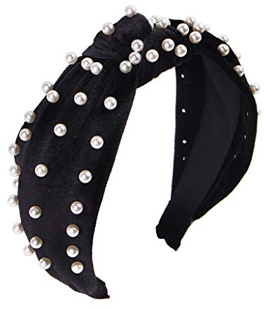 Stirnbänder für Damen, Perlen-Stirnbänder – 1 Stück gedrehtes Kunstperlensamt-Stirnband, elegante Haarspange, Haarnadeln, Kopfbedeckung, Haarspange, Styling-Zubehör, Schwarz