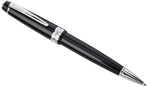 CROSS Bailey Light nachfüllbarer Kugelschreiber mit Klickverschluss, Kunststoff, mit Harz-Finish, mittlerer Kugelschreiber, schwarze Patrone, 1 Packung, poliertes Schwarz
