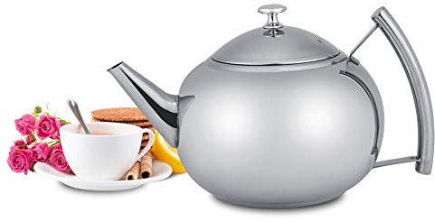 Théière avec infuseur, theiere inox, theillère avec infuseur amovible pour thé, infusion ou café filtre, acier inoxydable, 2L