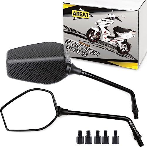 Area1 Motorroller/Motorrad Spiegel Paar E-geprüft, universal mit M10 + M8 Adapter, kompatibel mit Piaggio Vespa Gilera Sym Kymco Peugeot Malaguti REX ATU Explorer Keeway Rieju Baotian Qinqgi Niu Zero