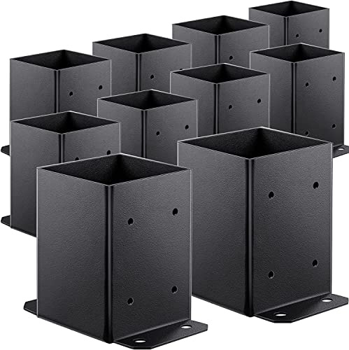 Metty Metal 4×4 Post Base 10 Pcs Post Base Brackets,Inner Size 3.6x3.6 Heavy Duty Powder-Coated Post Anchor Matte Black Wood Post Brackets for Pavilion Deck Railing Support Deck Base Plate