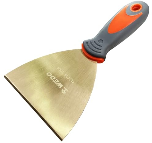 WEDO Espátula para paneles de yeso sin chispas, de bronce de aluminio, espátula de yeso con mango de goma antideslizante, certificado BAM y FM, ancho de la cuchilla de 150 mm