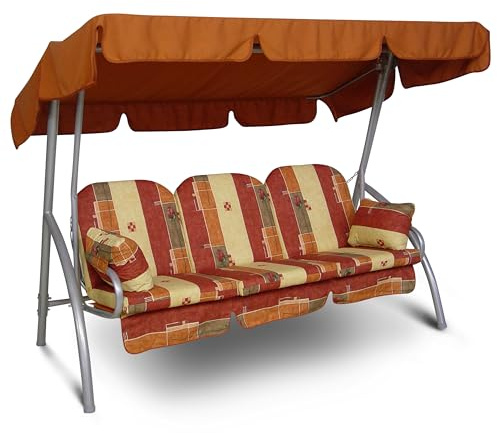 ANGERER Hollywoodschaukel Deluxe rot-Terra-beige Gemustert | Gartenschaukel Made in Germany, Schaukel zum Sitzen und Entspannen, einfache Montage