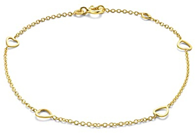 OROVI Armband Damen -9 Karat (375) Gelbgold– Herz Armband Gold, Goldkette 17+1 cm, Anhänger Herzen, Hypoallergene Armkette, Schmuck Damen, Gold Schmuck gefertigt in Italien, inkl. edler Schmuckbox