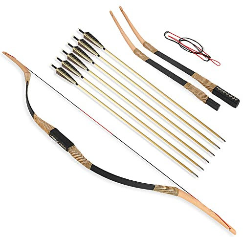 SHARROW Bogenschießen Traditioneller Recurve Bogen Mongolischer Bogen Abnehmbarer Langbogen Handgemacht Holzbogen 20-35lbs Sportbogen Jagdbogen für Erwachsene (25lbs, Typ 2)