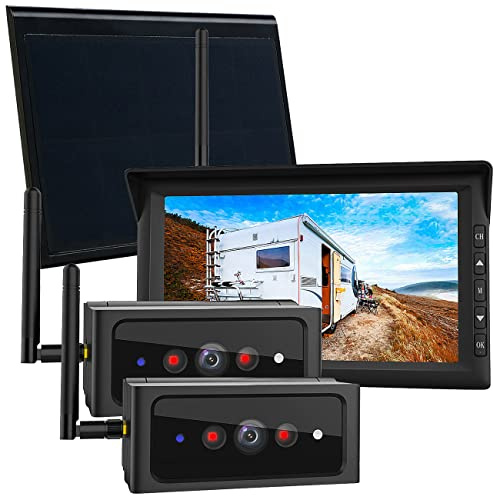 Lescars Kamera Auto: 2in1-Solar-Funk-Rückfahrkamera-& Überwachungs-Set & Erweiterungskamera (Rückkamera, Solar-Rückfahrkamera mit Monitor, Kfz)