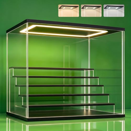 Nonemey Acryl Vitrine Schaukasten mit led 2/3/4/5/6 Stufen-Transparent staubdichte Display Case Box für Sammlerstücke ,Figuren,Collectibles(Schwarz 6-Stufen 49x30x40cm)