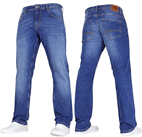 Crosshatch Mens Stretch Straight Leg Classic Regular Fit Basic Denim Jeans, 5 Pocket, Zipper, Solid, 30, 32 or 34 inches Mid Wash 34W X 32L