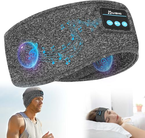 flintronic Auriculares para Dormir, Diadema Deportiva para Dormir, Antifaz para Dormir Auriculares Bluetooth, para Deportes, Musica, Correr, Viajar(Gris)