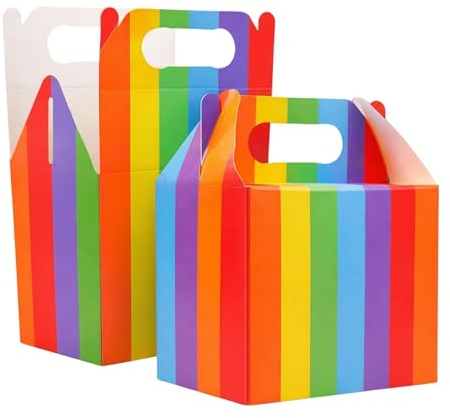 SHATCHI 30 Stück Regenbogen-Karton Mittagessen zum Mitnehmen Geburtstag Hochzeit tragen Essen Kuchen Party Box Kinder Geschenktüten