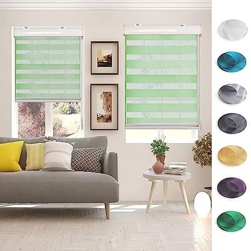 Lamellenvorhang Jalousie Jalousette 85 x 160 cm Einfache Montage, Schutz der Privatsphäre Day + Night Plissee Falt-Rollo Inkl. Aller Montage-Teile für Tür und Fenster, Grün