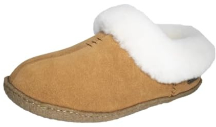 PEDOQU Women's Slippers Genuine Leather Upper Sheepskin Collar Wool Blend Lining Indoor & Outdoor Slip On Loafers Shoes for Women