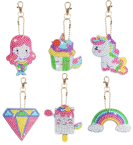 Wishstar Diamond Painting enhörning presenter barn, diamant målning, leksak för 6–12 år, gör-det-själv nyckelring, knåp, flickor för barn i åldern 6–8, pysselset, barn presenter från 4 5 6 år