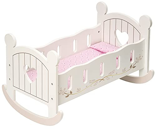 ROBUD Puppenbett Holz für 45 cm Puppen, Baby Puppenzubehör Puppen Bett Puppenwiege Puppen Zubehör mit Puppenbettwäsche, Holz Spielzeug Geschenke für Kleinkinder Kinder
