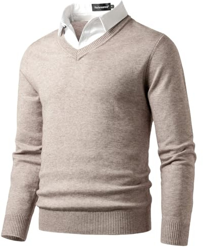 Harbrosrce Jersey de Punto Fino con Cuello en V para Hombre Slim-Fit Sudadera Basico Pullover Invierno Caliente Suéter Pulóver Sweater de Manga Larga