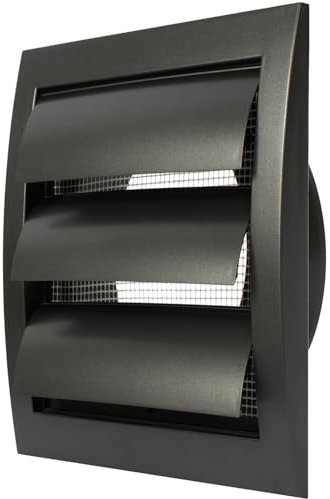 Anthracite Exhaust Hood Vent 4'' Inch / 100 mm with Shutters, Built-in Pest Guard Screen and Flange, Black Air Vent Cover with Flaps, HVAC Exhaust Vent Duct Cap, Helps with Backdraught/Backdraft
