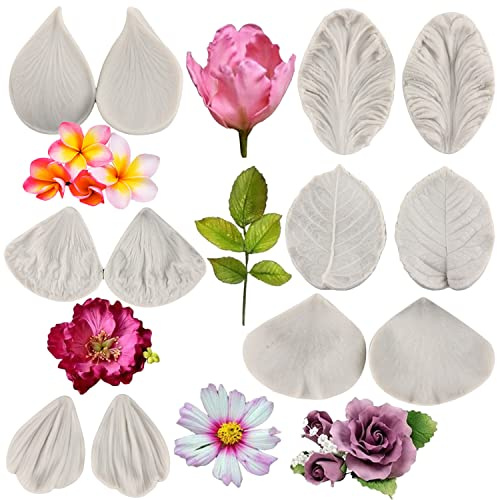MYPRACS Moldes de silicona para pasta de goma, diseño de flores de rosas, para fondant, pasta de goma, peonía, flores, orquídeas, plumeria, hojas, para decoración de pasteles de azúcar, caramelos