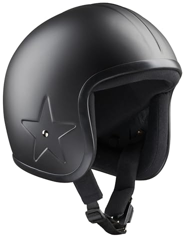 BANDIT Jet SKY3 Open Motorcycle Helmet Matte Black Central Bezel Side Star Embossed Custom Biker Style Dull Black Open Helmet SKY3 (L)