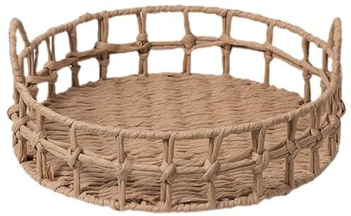 Amosfun Panier à Pain Tressé en Corde de Papier, Panier de Rangement pour Fruits et Snacks, Forme Ronde Tissée, pour Maison et Pique-niques